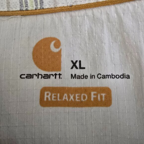 CARHARTT FORCE RELAXED FIT SHORT SLEEVE BUTTON DOWN SIZE XL WHITE GREEN YELLOW - Picture 7 of 8